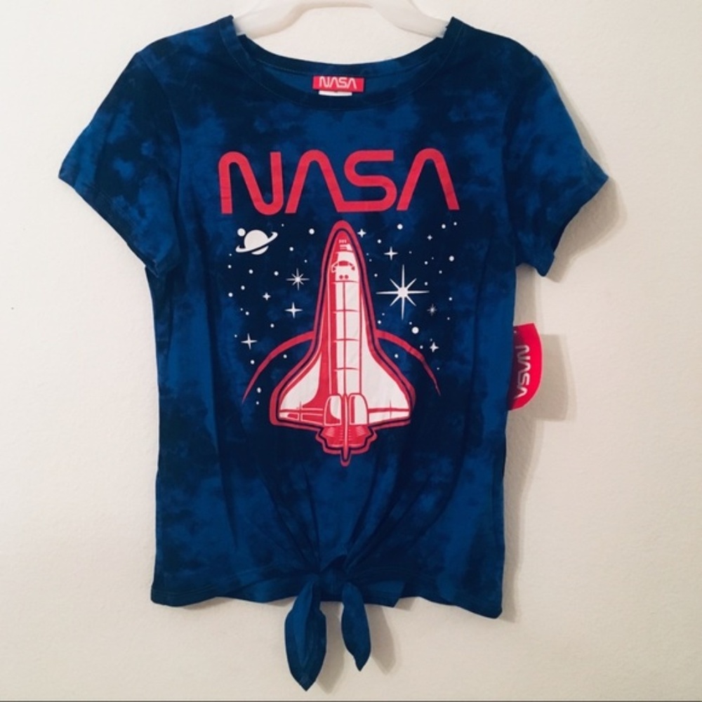 NASA NAVY BLUE JUNIORS FRONT TIE TEE NEW